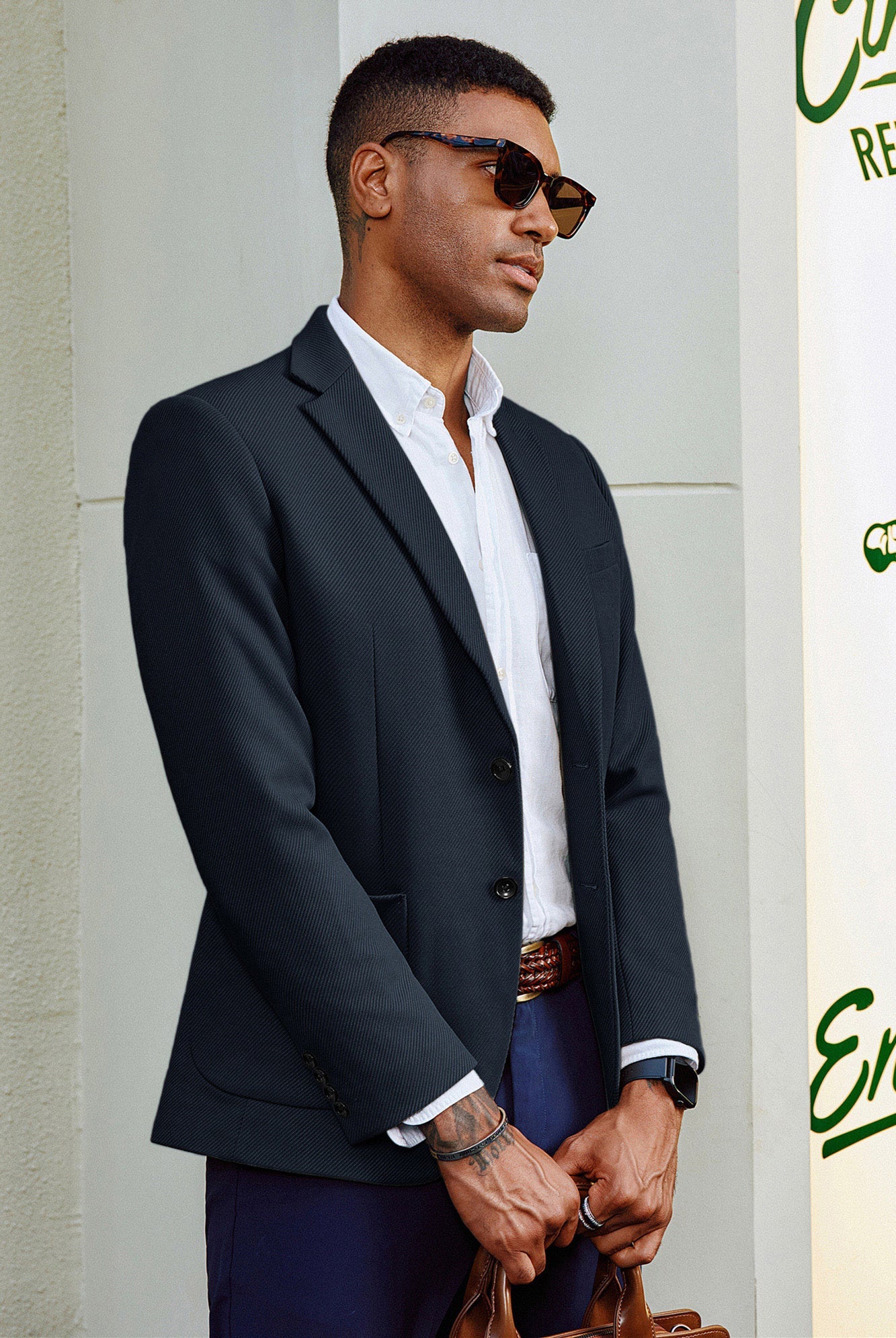 Men Two-Button Blazer Coat Casual Notch Lapel Back Slit Suit Coat