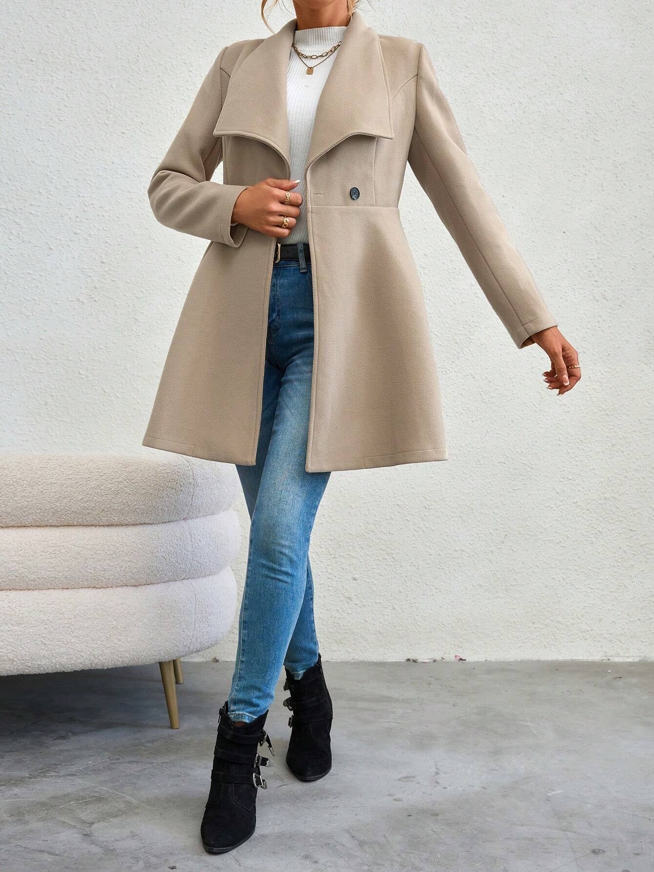 SHEIN RaffinéA Waterfall Collar Double Button Overcoat