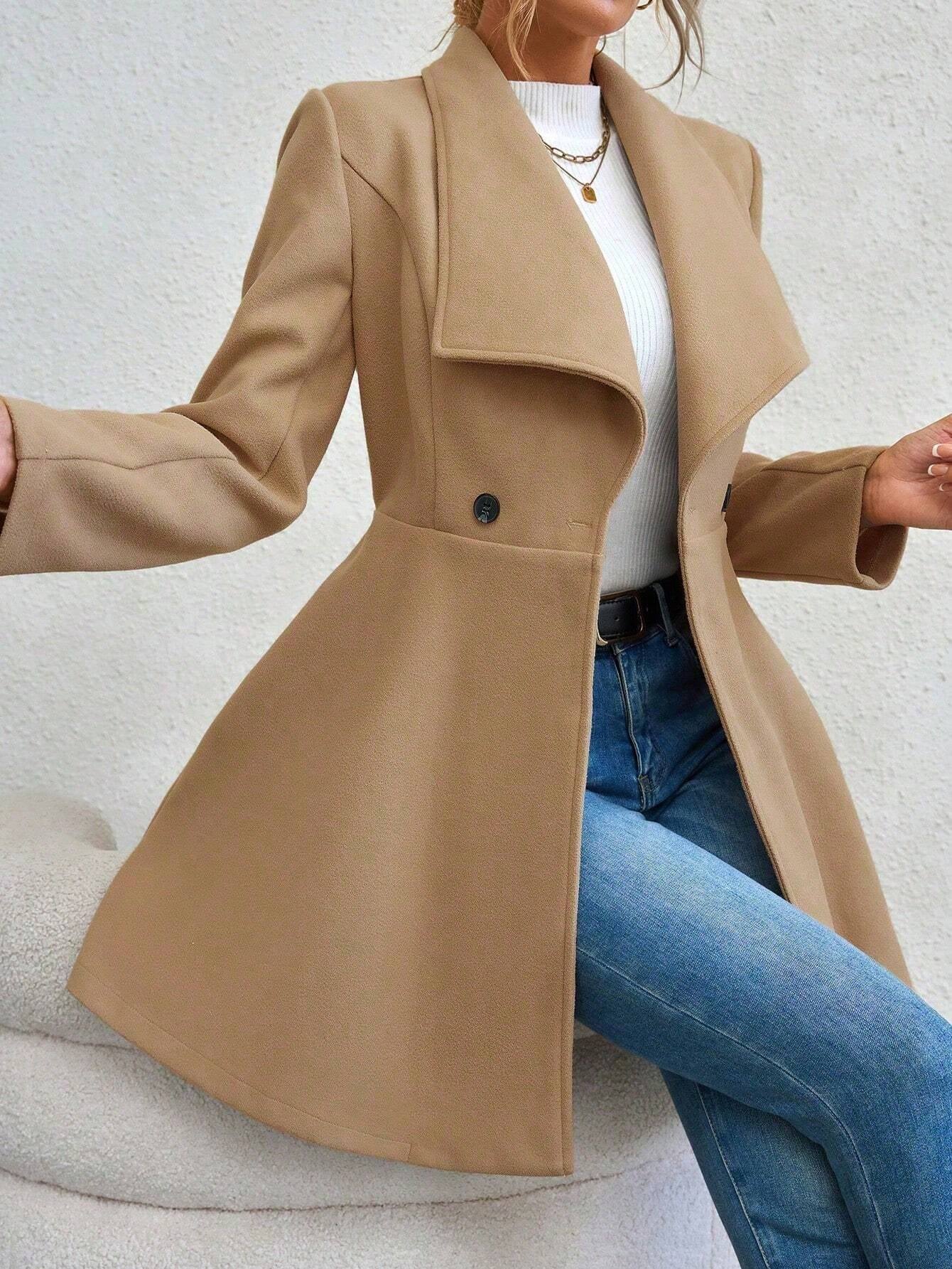 SHEIN RaffinéA Waterfall Collar Double Button Overcoat