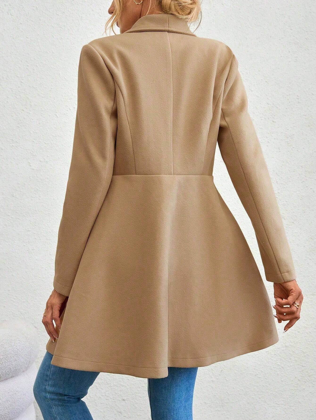 SHEIN RaffinéA Waterfall Collar Double Button Overcoat