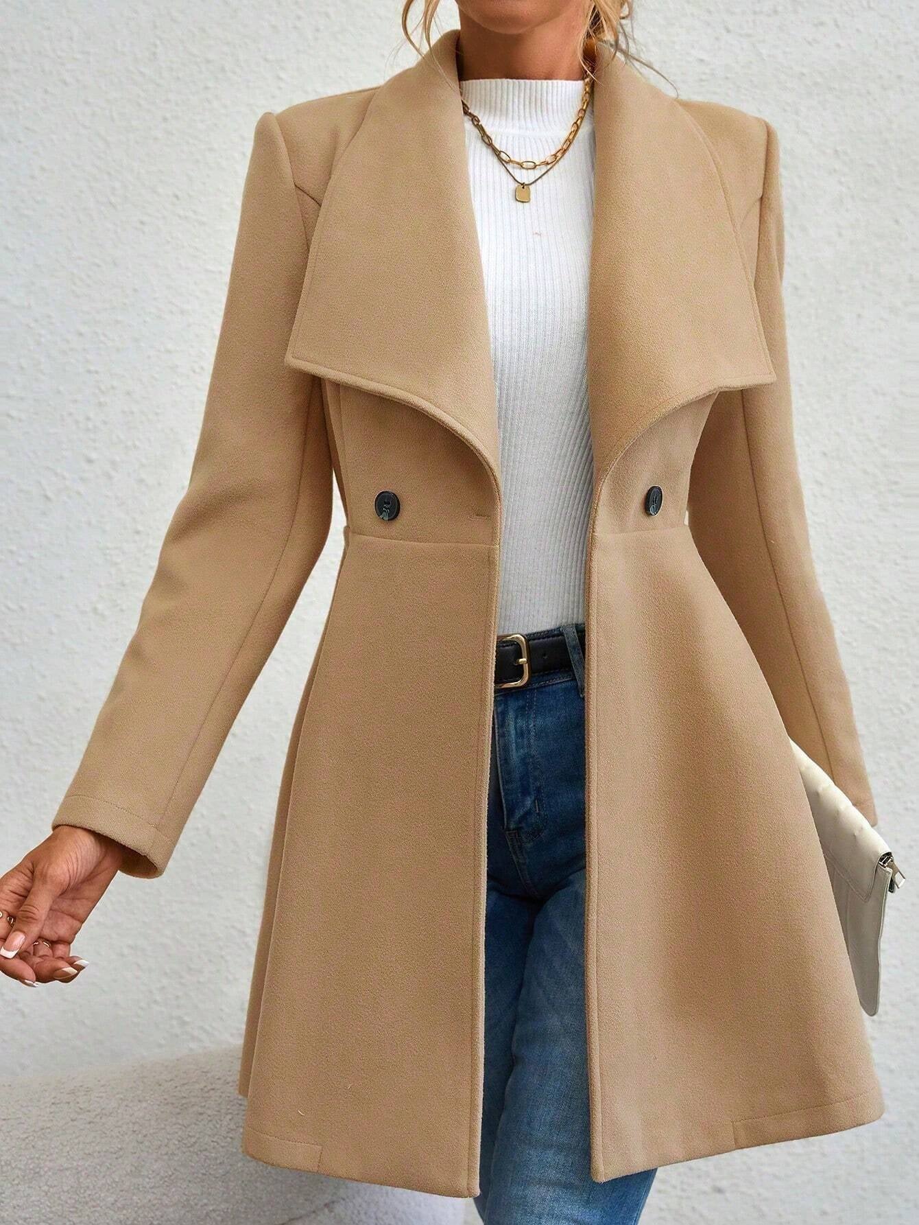 SHEIN RaffinéA Waterfall Collar Double Button Overcoat