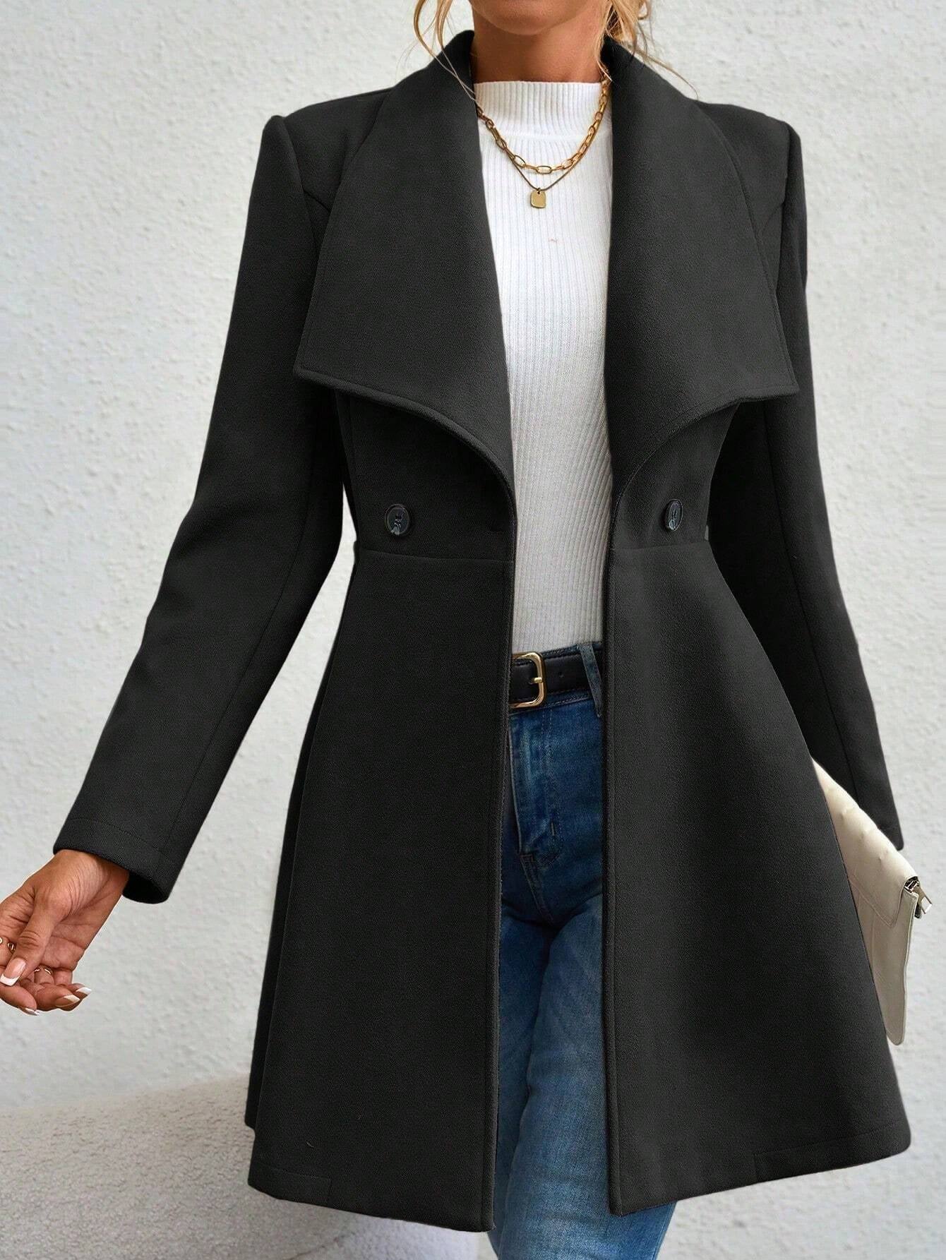 SHEIN RaffinéA Waterfall Collar Double Button Overcoat