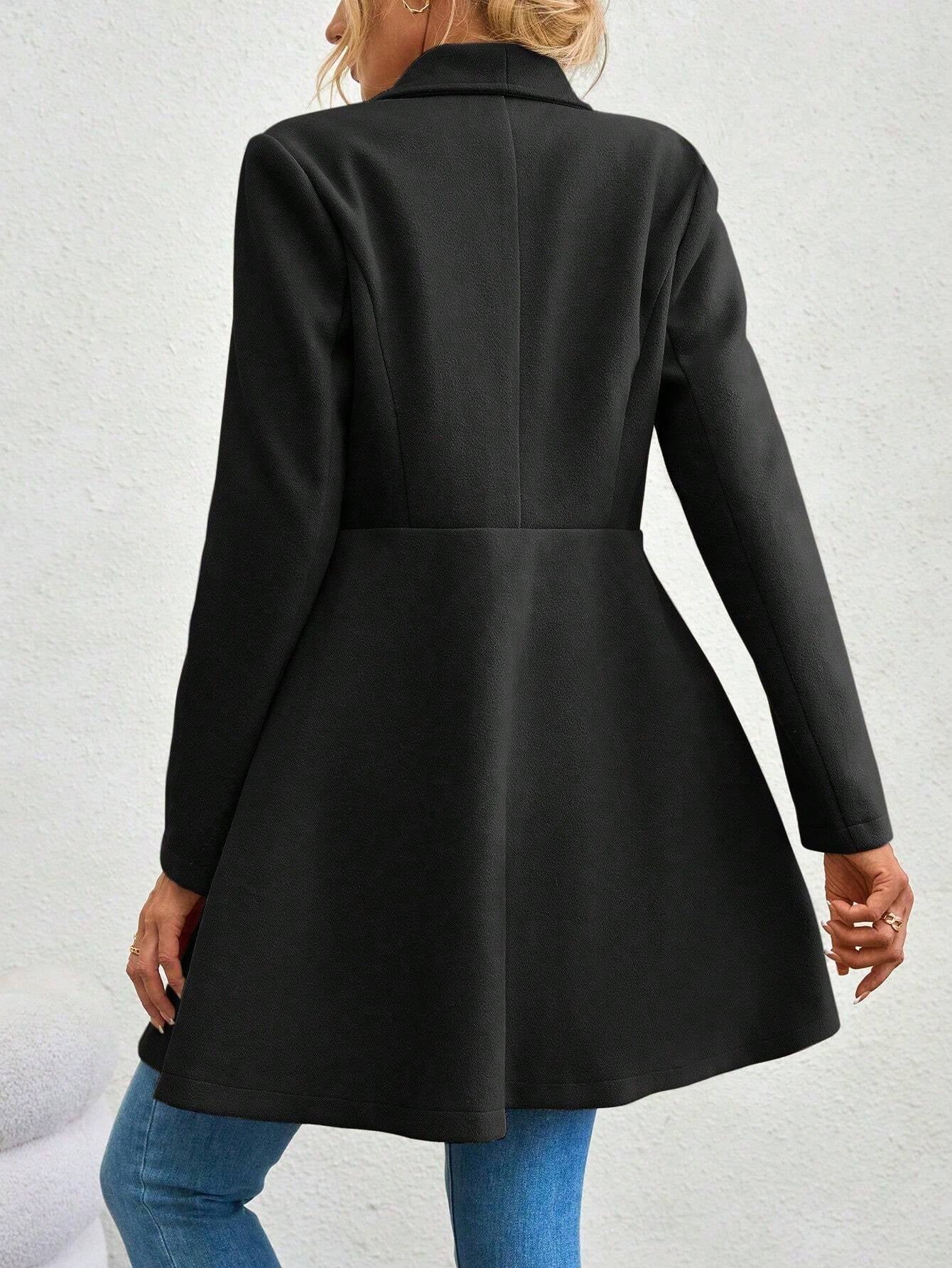 SHEIN RaffinéA Waterfall Collar Double Button Overcoat