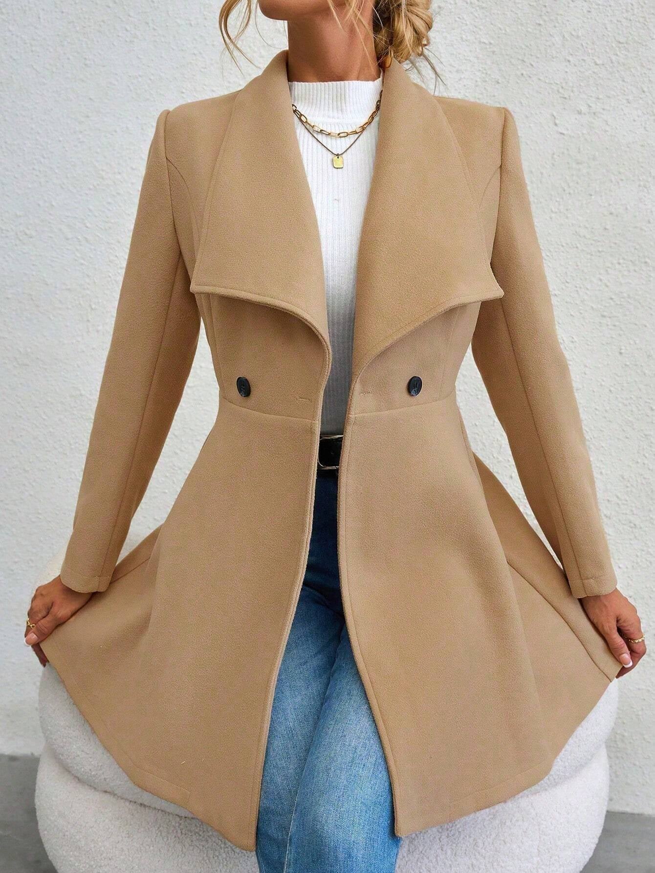 SHEIN RaffinéA Waterfall Collar Double Button Overcoat