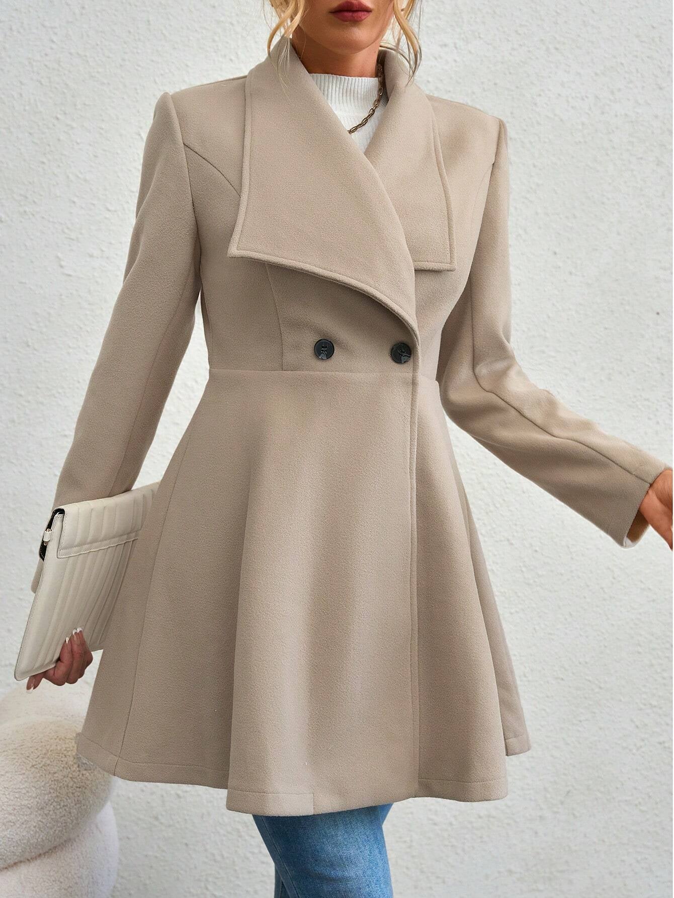 SHEIN RaffinéA Waterfall Collar Double Button Overcoat