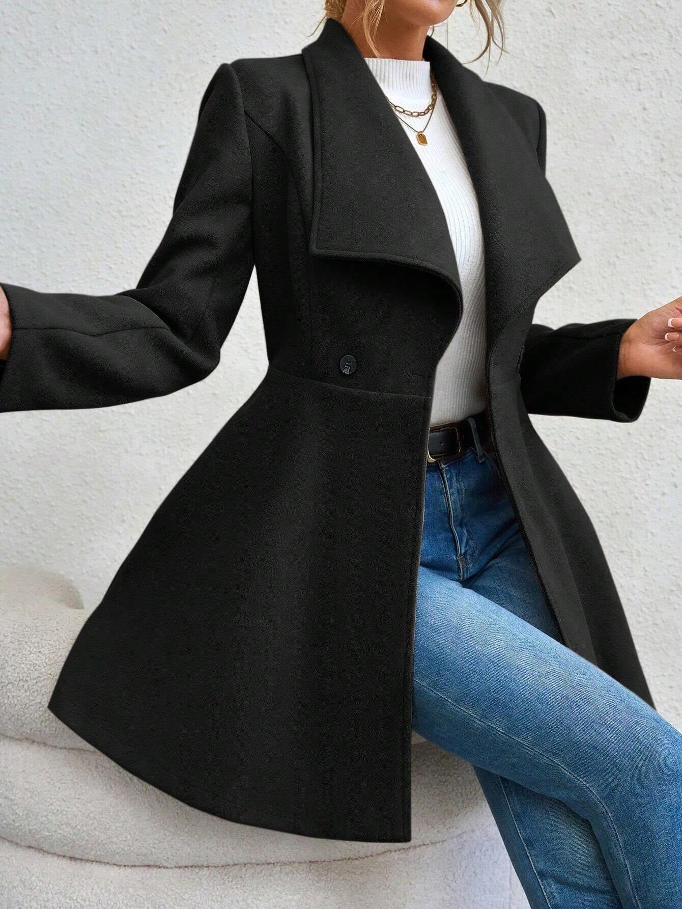 SHEIN RaffinéA Waterfall Collar Double Button Overcoat