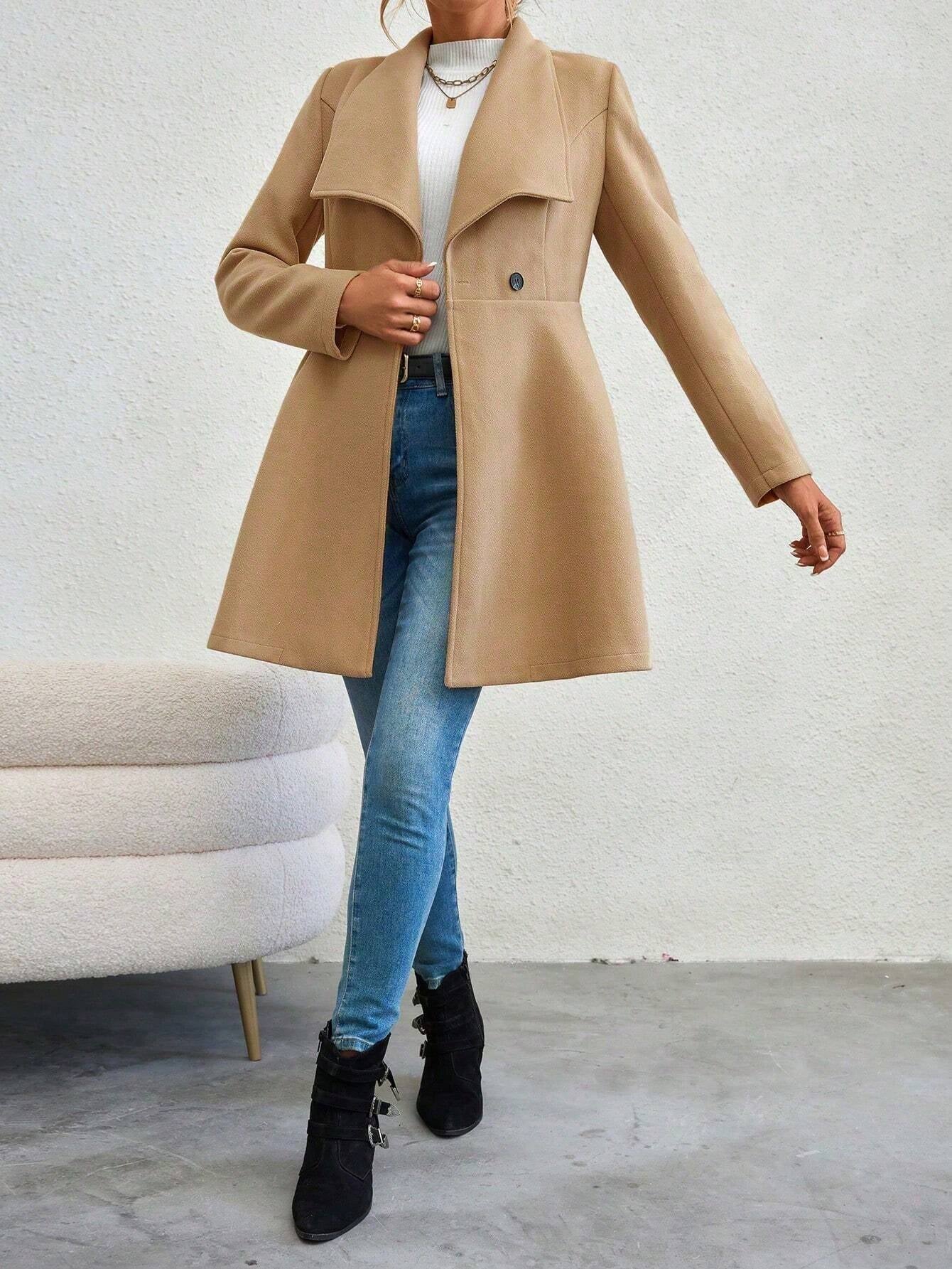 SHEIN RaffinéA Waterfall Collar Double Button Overcoat