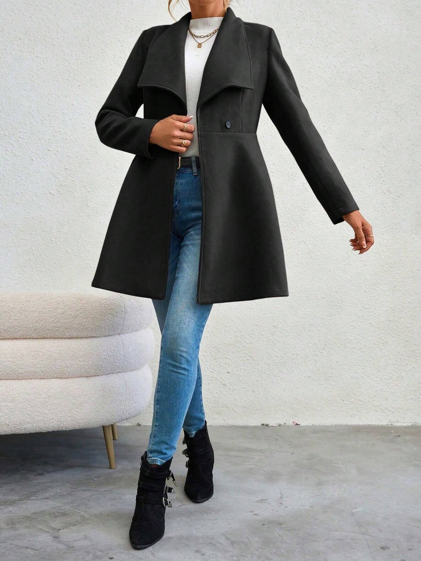 SHEIN RaffinéA Waterfall Collar Double Button Overcoat