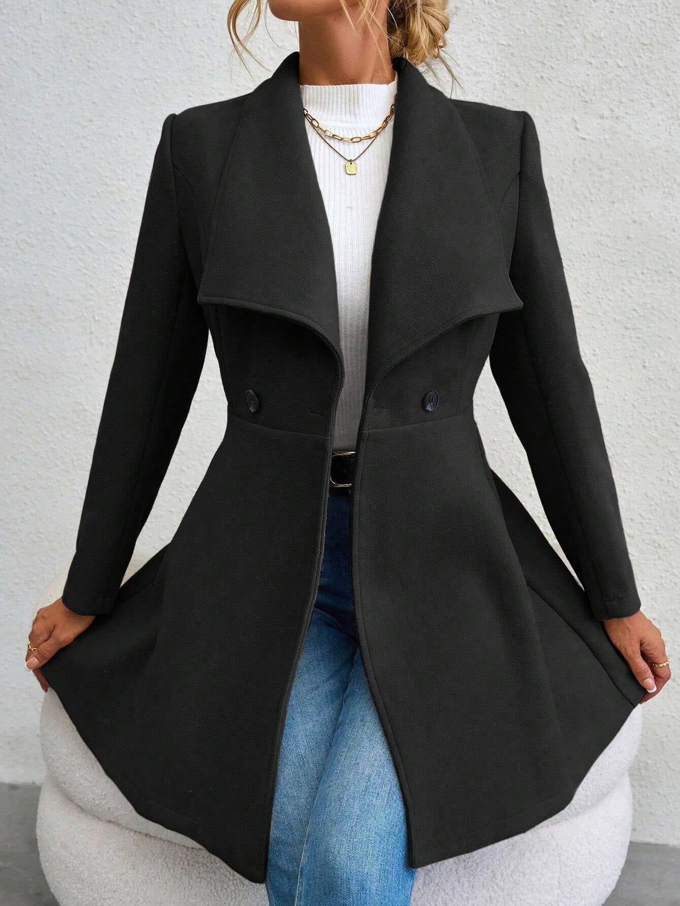 SHEIN RaffinéA Waterfall Collar Double Button Overcoat