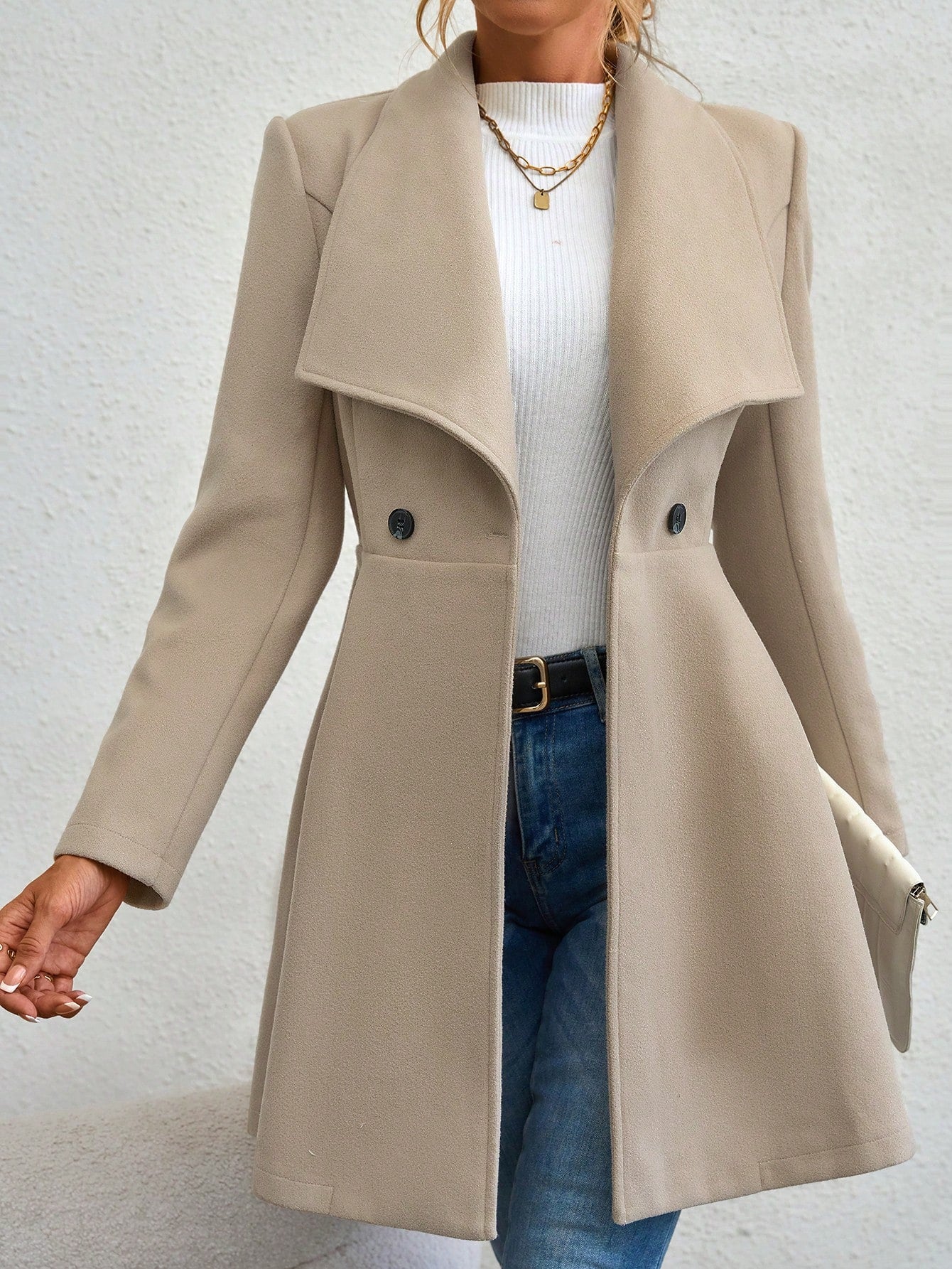 SHEIN RaffinéA Waterfall Collar Double Button Overcoat