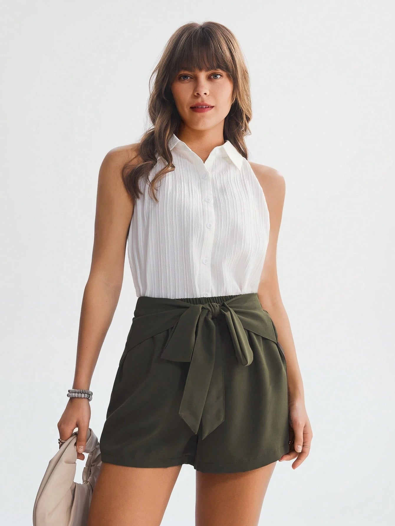 LUNE Solid Knot Front Wide Leg Shorts