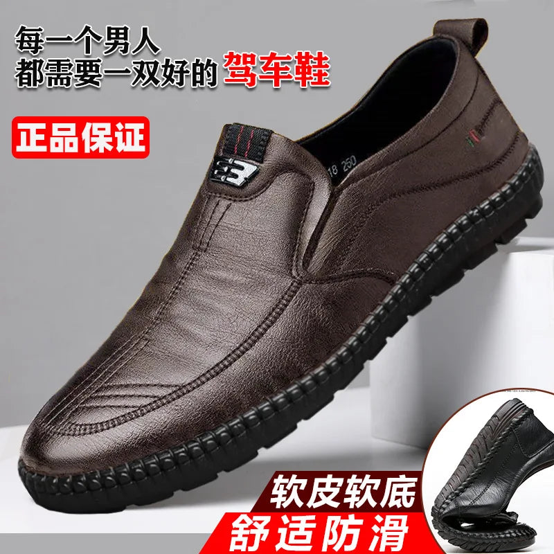 Men's Leather Loafers Non Slip Walking Flats Breathable Casual Shoes Sneakers