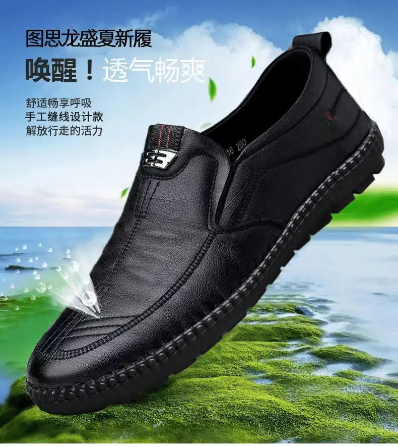 Men's Leather Loafers Non Slip Walking Flats Breathable Casual Shoes Sneakers