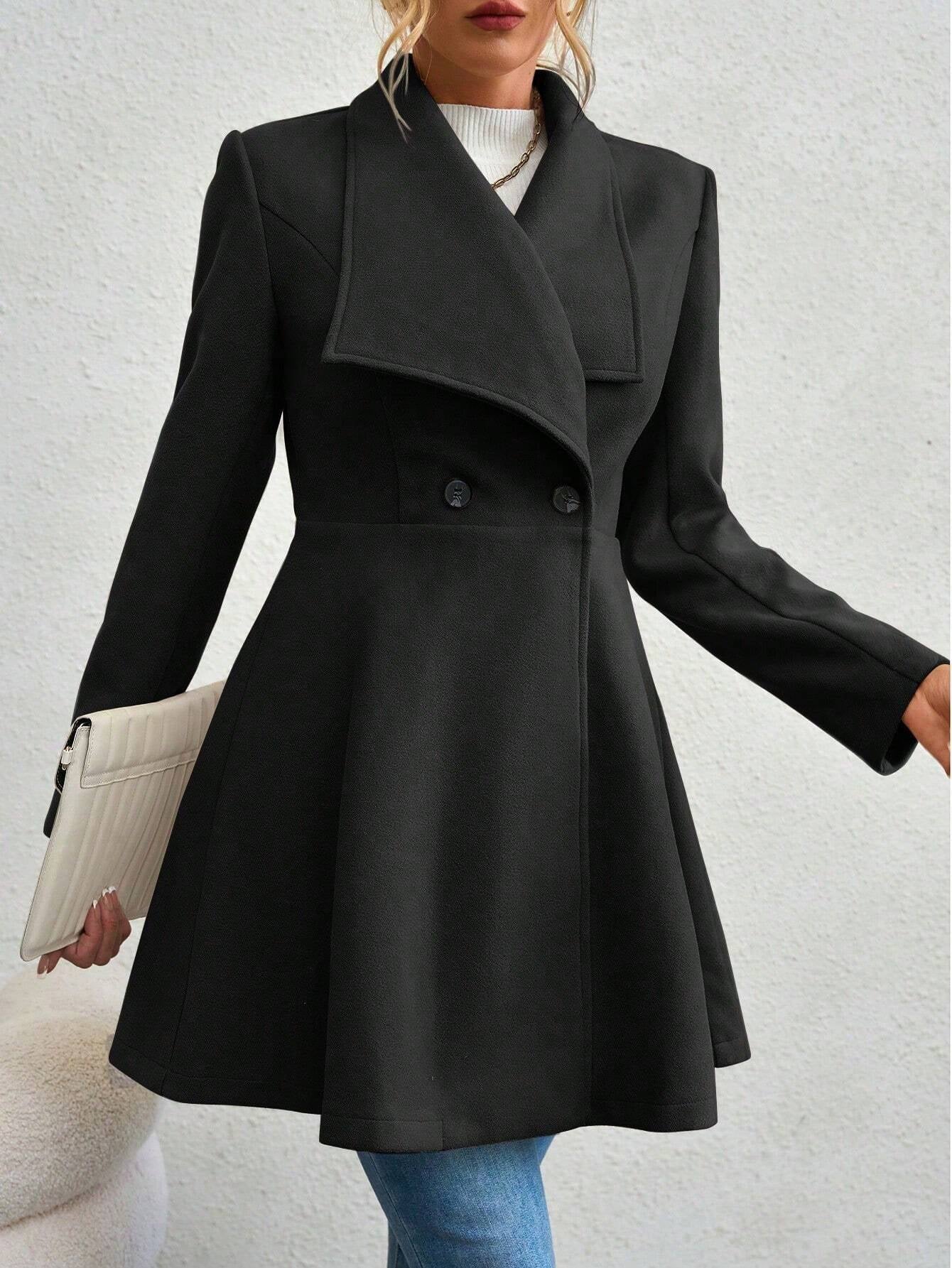 SHEIN RaffinéA Waterfall Collar Double Button Overcoat
