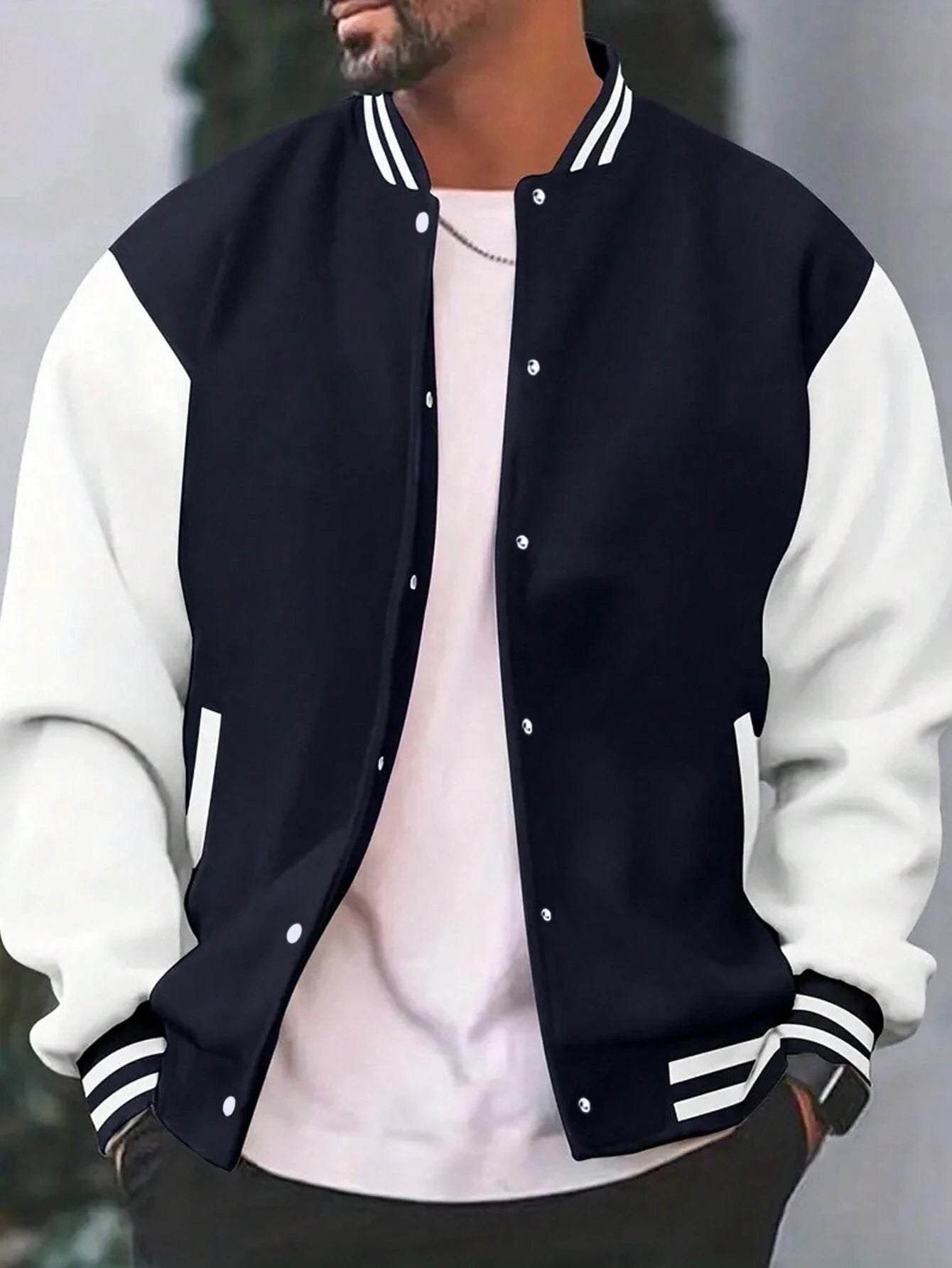 Manfinity Dauomo Men'S Letter Printed Striped Baseball Jacket