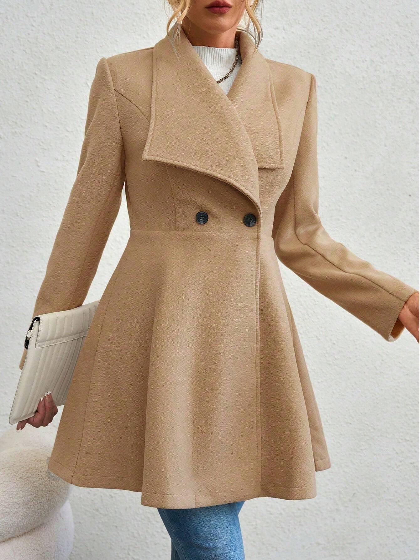 SHEIN RaffinéA Waterfall Collar Double Button Overcoat