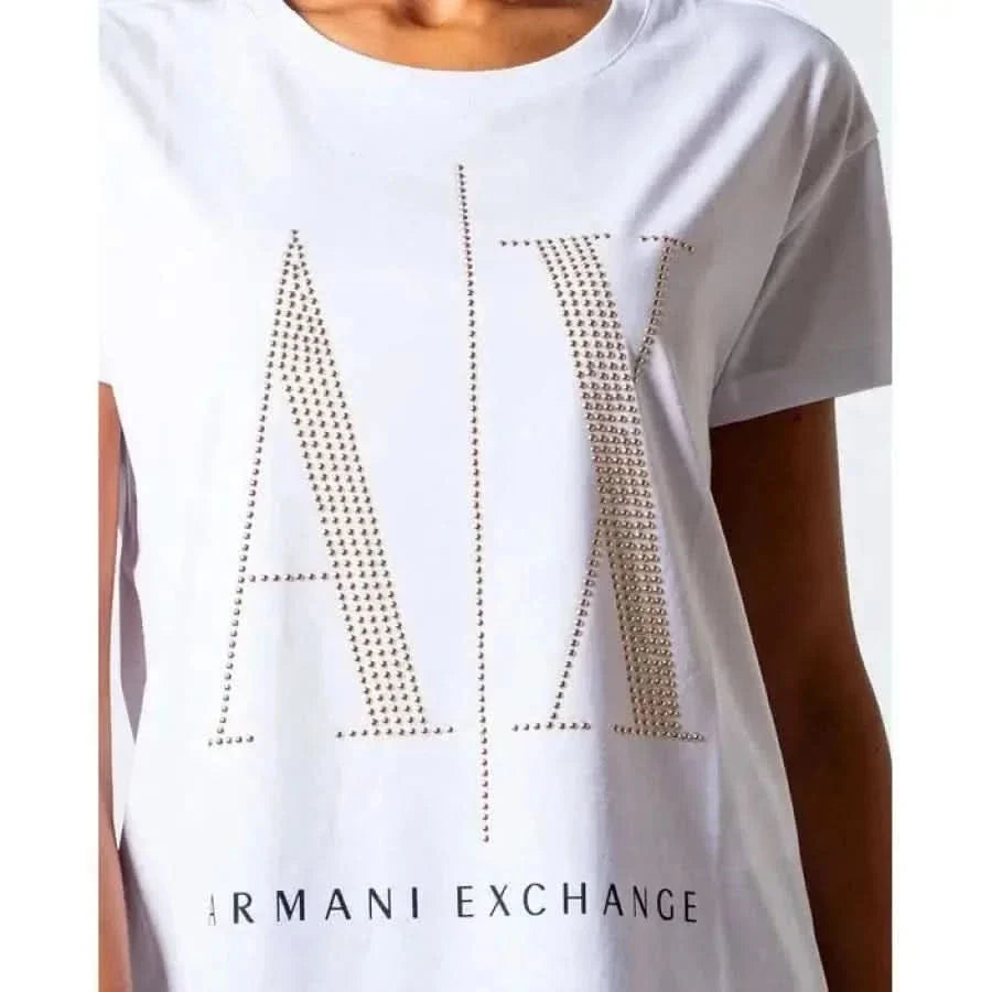 Armani Exchange white t-shirt with gold studded ’A|X’ and ’ARMANI EXCHANGE’ print