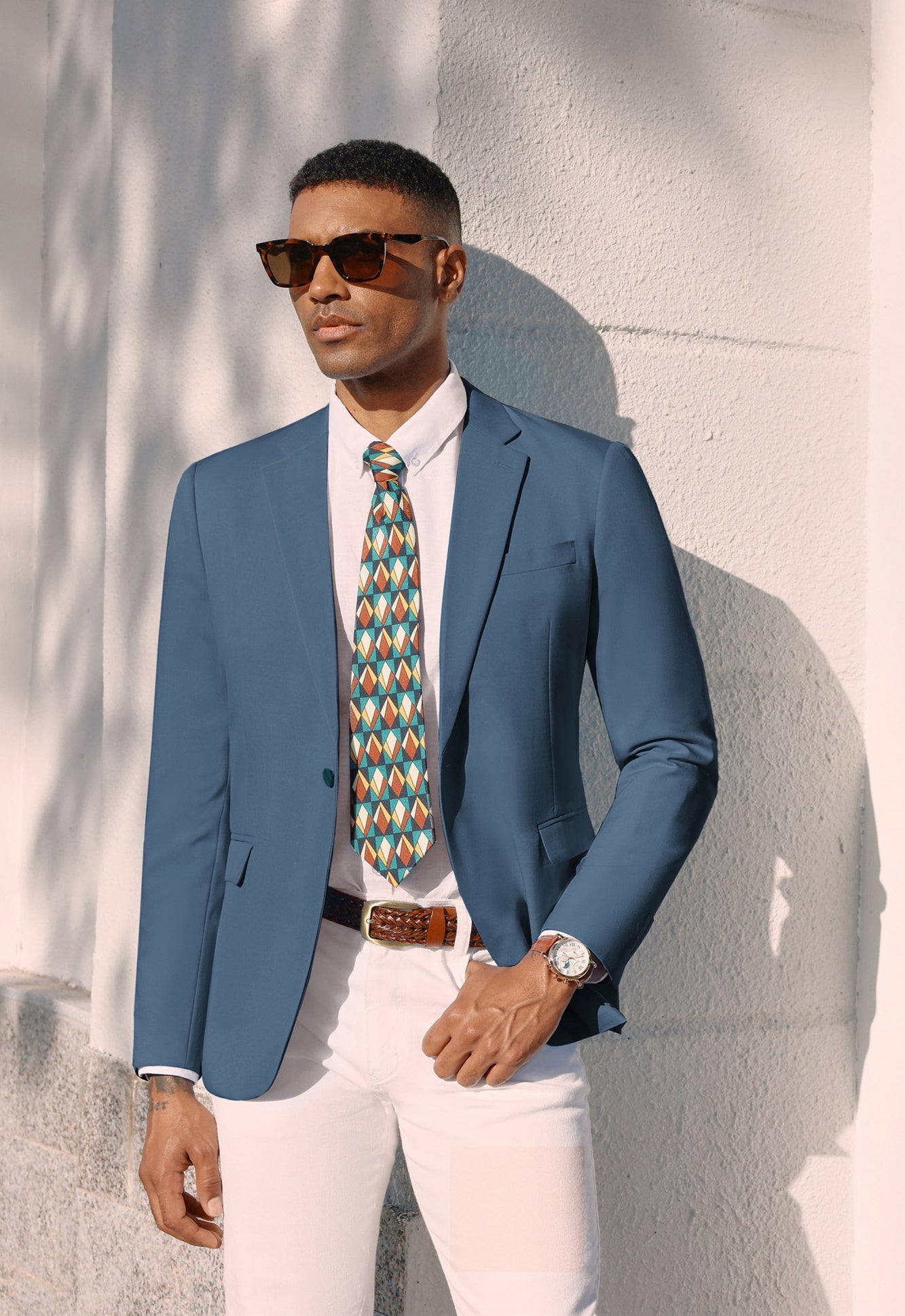 Men One-Button Blazer Coat Casual V-Neck Notch Lapel Back Sit Suit Coat