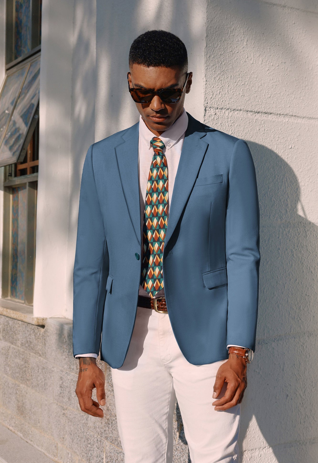 Men One-Button Blazer Coat Casual V-Neck Notch Lapel Back Sit Suit Coat